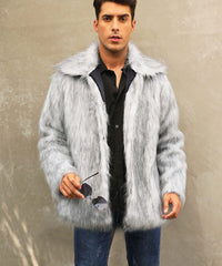 European And American Men's Lapel Short Faux Fur Jacket Warm Coat Overcoat