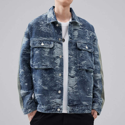 High Street American Classic Retro Patterned Denim Casual Jacket Shirt