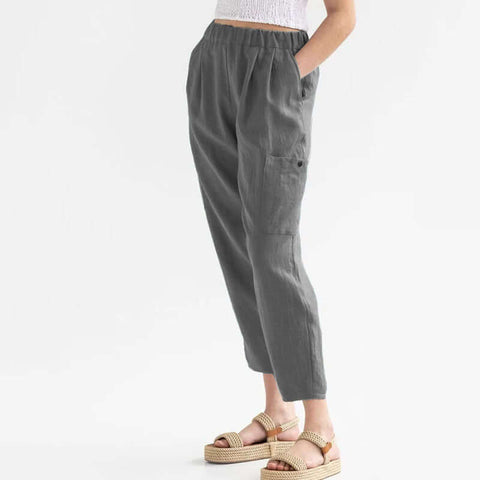 Loose High Waist Cotton And Linen Casual Pocket Casual Pants Women