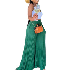 Women's Summer Pleated Chiffon Solid Color Wide-leg Pants