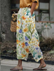 Casual Printed Exquisite Linen Drawstring Trousers