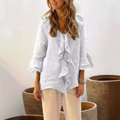 Fashion V-neck Ruffled Sleeve Ruffled Loose Casual