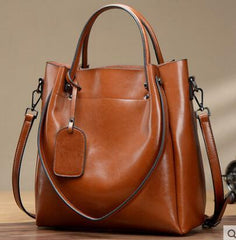 American Women's Fashion Simple Portable Oil Wax Cattle Leather Bag