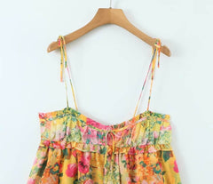 Y2K Flowers Print Suspender Dress Summer Fashion Ruffled Holiday Beach Short Dresses Womens Clothing