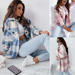 Loose Plaid Woolen Long-sleeved Jacket