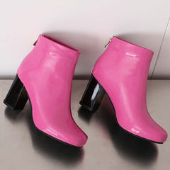 Women's Solid Color Ankle Boots Patent Leather High Heel Fashion