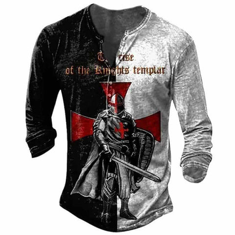 Open Placket Button Digital Printing Men's Long-sleeved T-shirt