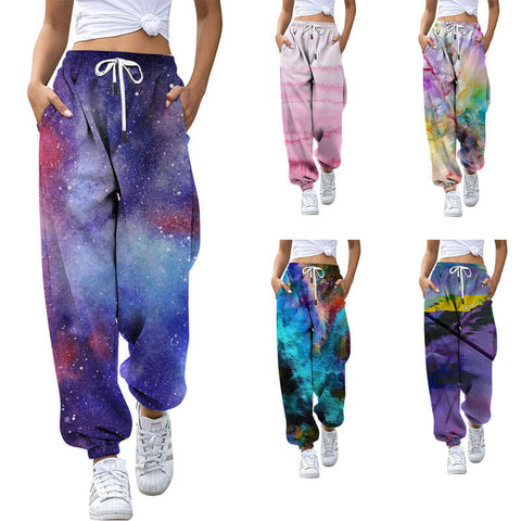 High Waist Drawstring Sports Pants Digital Printing Trousers Loose Casual Jogger Pants