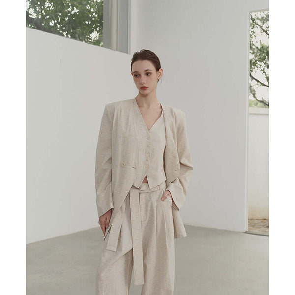 Women's Collarless Cotton And Linen Suit Baggy Coat