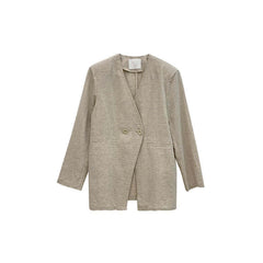 Women's Collarless Cotton And Linen Suit Baggy Coat