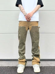 Leisure Washed-out Micro-elastic Tooling Denim Logging Pants