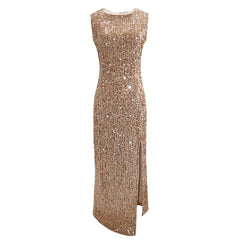 American Women's Clothing Pure Color Sequins Dress