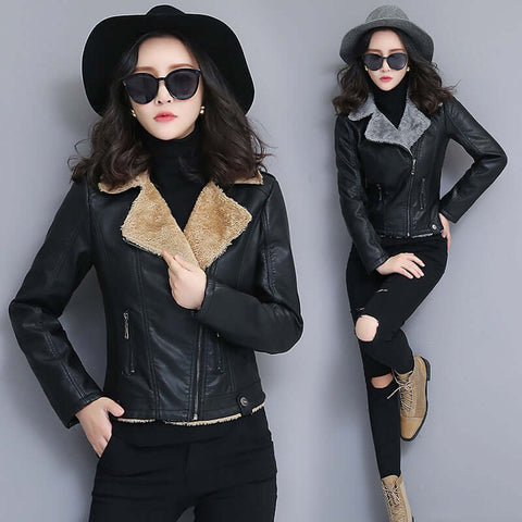 Women's leather leather jacket short fur coat plus velvet thick sheepskin jacket