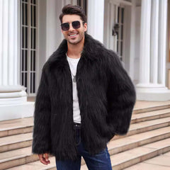 European And American Men's Lapel Short Faux Fur Jacket Warm Coat Overcoat