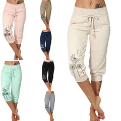 Casual Fashion Printing Loose High Waist Lace-up Cropped Pants