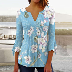 Floral Printed V-neck Flared Top