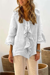 Fashion V-neck Ruffled Sleeve Ruffled Loose Casual