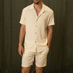 Menswear Light Yellow Short Sleeve Shirt Two-piece Set