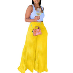 Women's Summer Pleated Chiffon Solid Color Wide-leg Pants