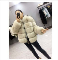 Fox Fur Slimming Stand Collar Splicing Coat