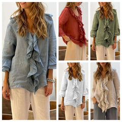 Fashion V-neck Ruffled Sleeve Ruffled Loose Casual